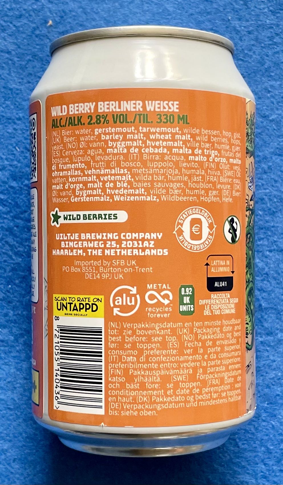 Veryberrylicious - Uiltje Brewing Company (330 mL) alcohol collectible [Barcode 8721055140436] - Main Image 3