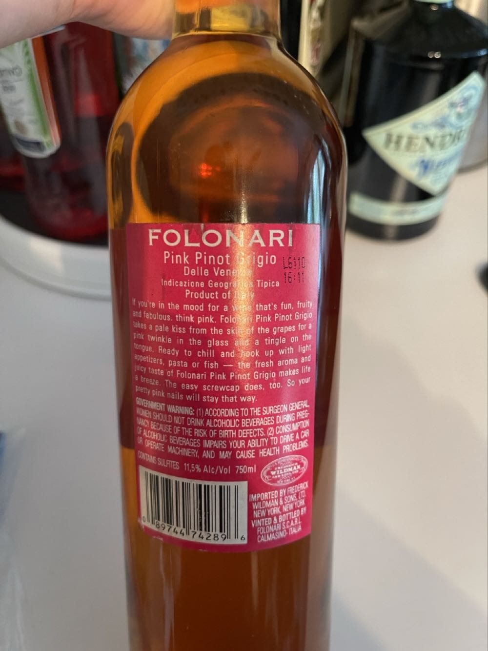 Wine, Pink Pinot Grigio - Folonari (750 mL) alcohol collectible - Main Image 2
