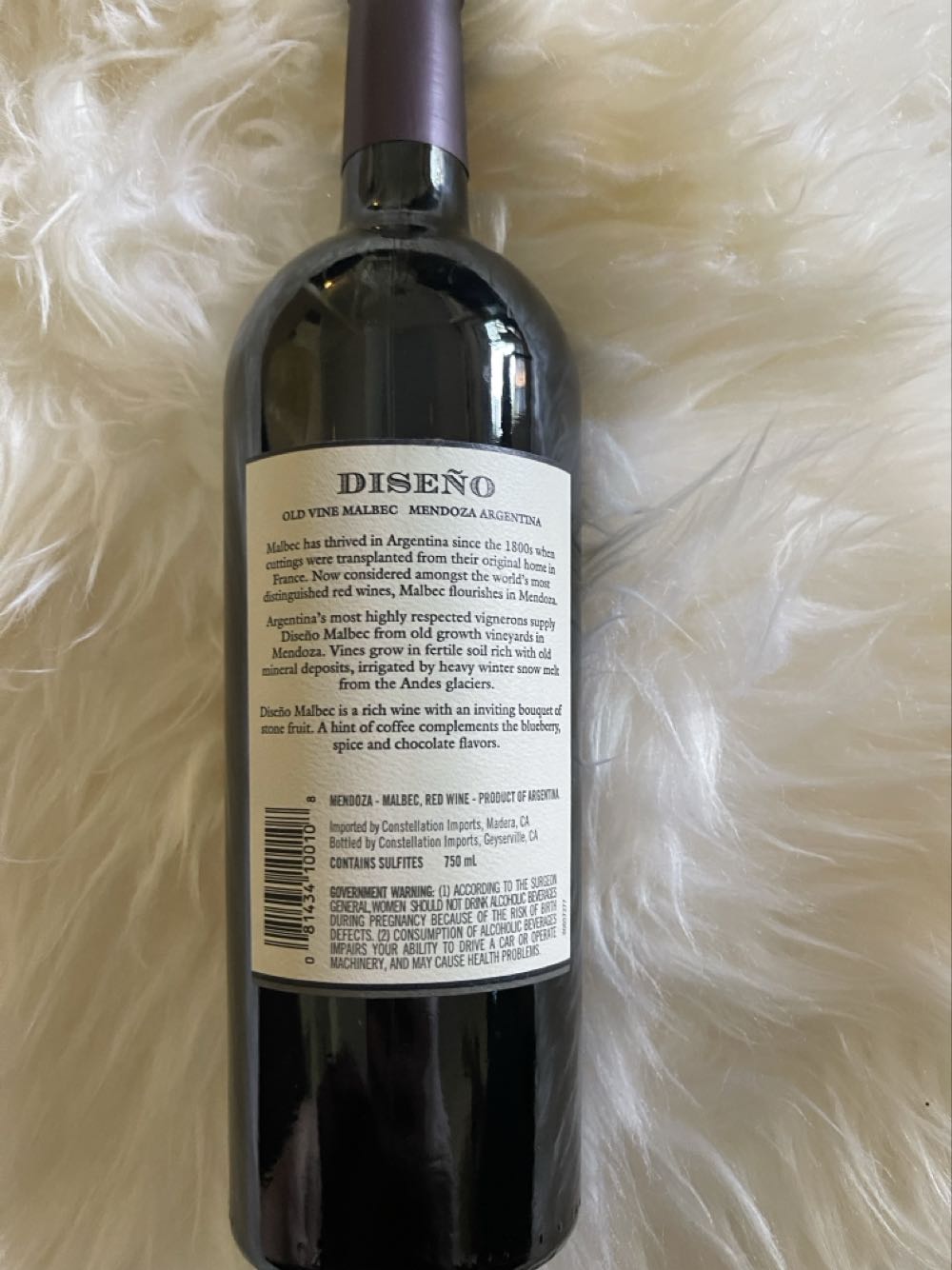 Wine, Diseno Malbec  (750 mL) alcohol collectible [Barcode 081434100108] - Main Image 2
