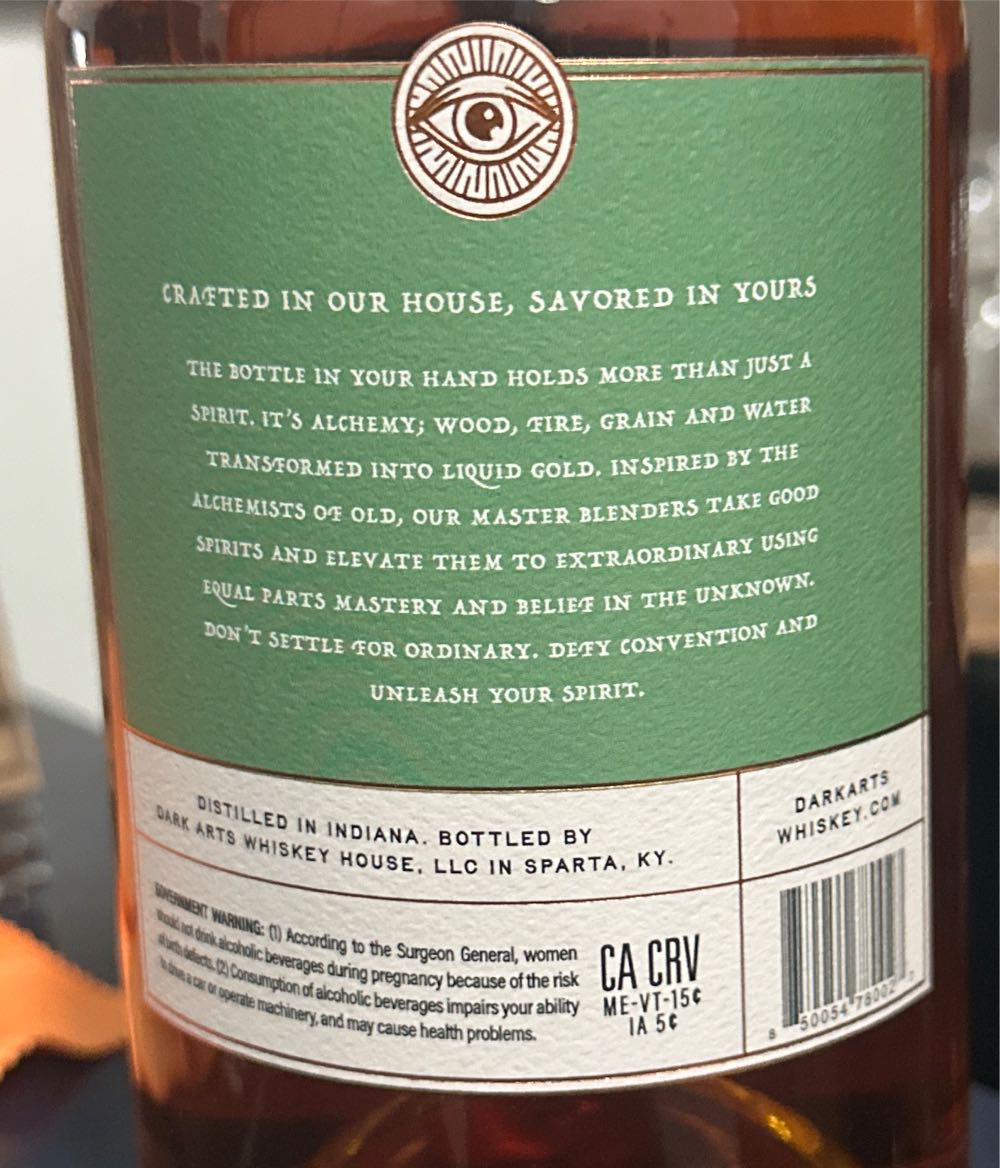 Dark Arts Whiskey House Amburana Oak Staves Rye Straight 750 750ml - Dark Arts Whiskey House (750 mL) alcohol collectible [Barcode 850054780027] - Main Image 2