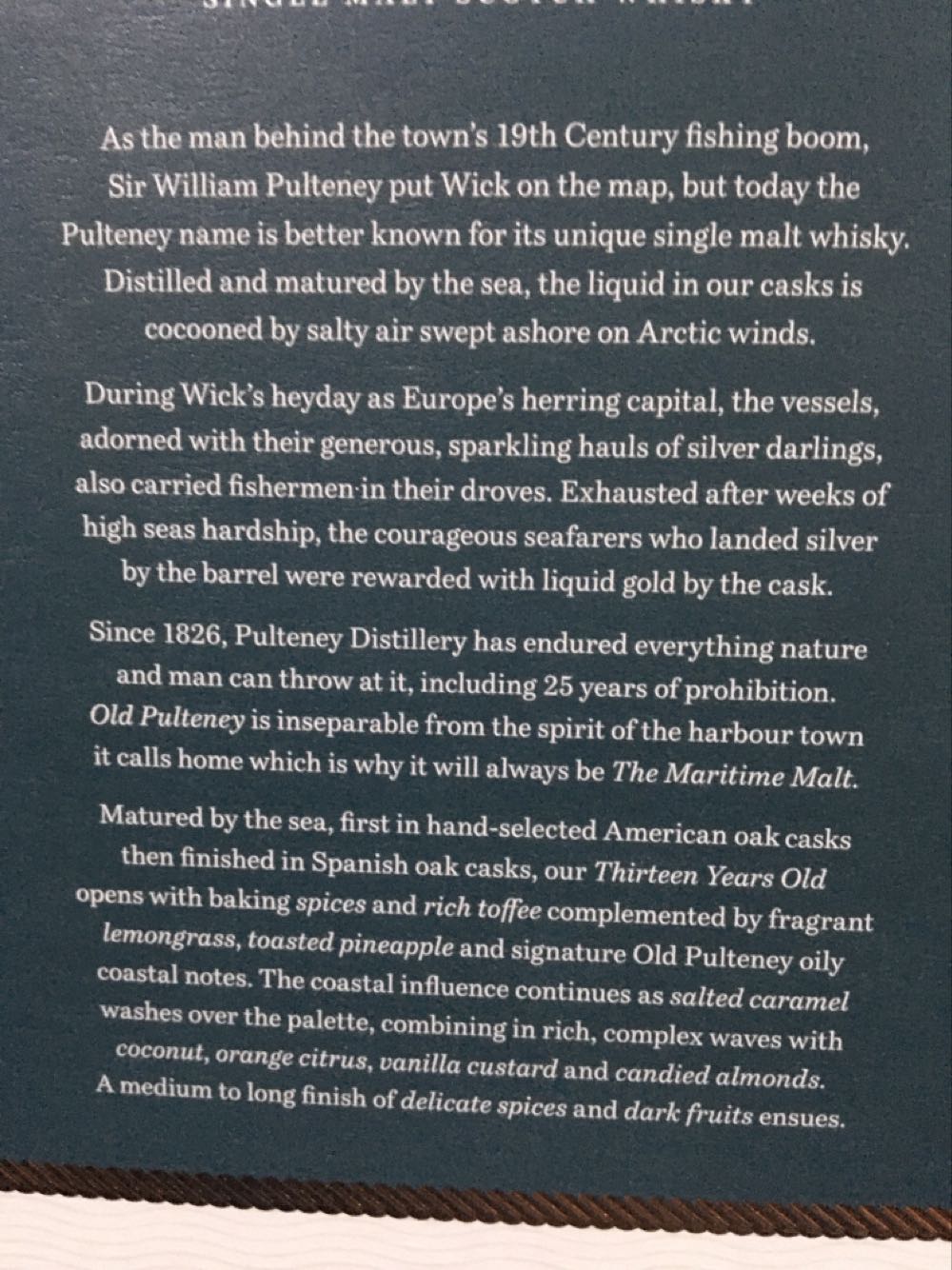 Old Pulteney 13 Years Single Malt Scotch Whisky Gb - Old Pulteney Distillery (1000 mL) alcohol collectible [Barcode 5010509883443] - Main Image 4