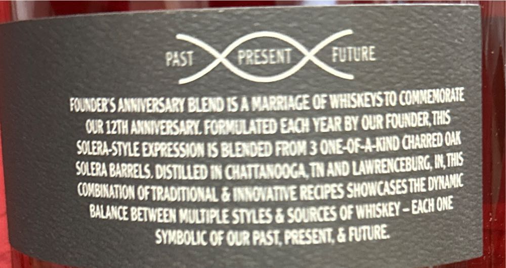Chattanooga Whiskey Founder’s 11th Anniversary Blend 12th Founders 750ml - Chattanoga Whiskey alcohol collectible [Barcode 853192006394] - Main Image 2