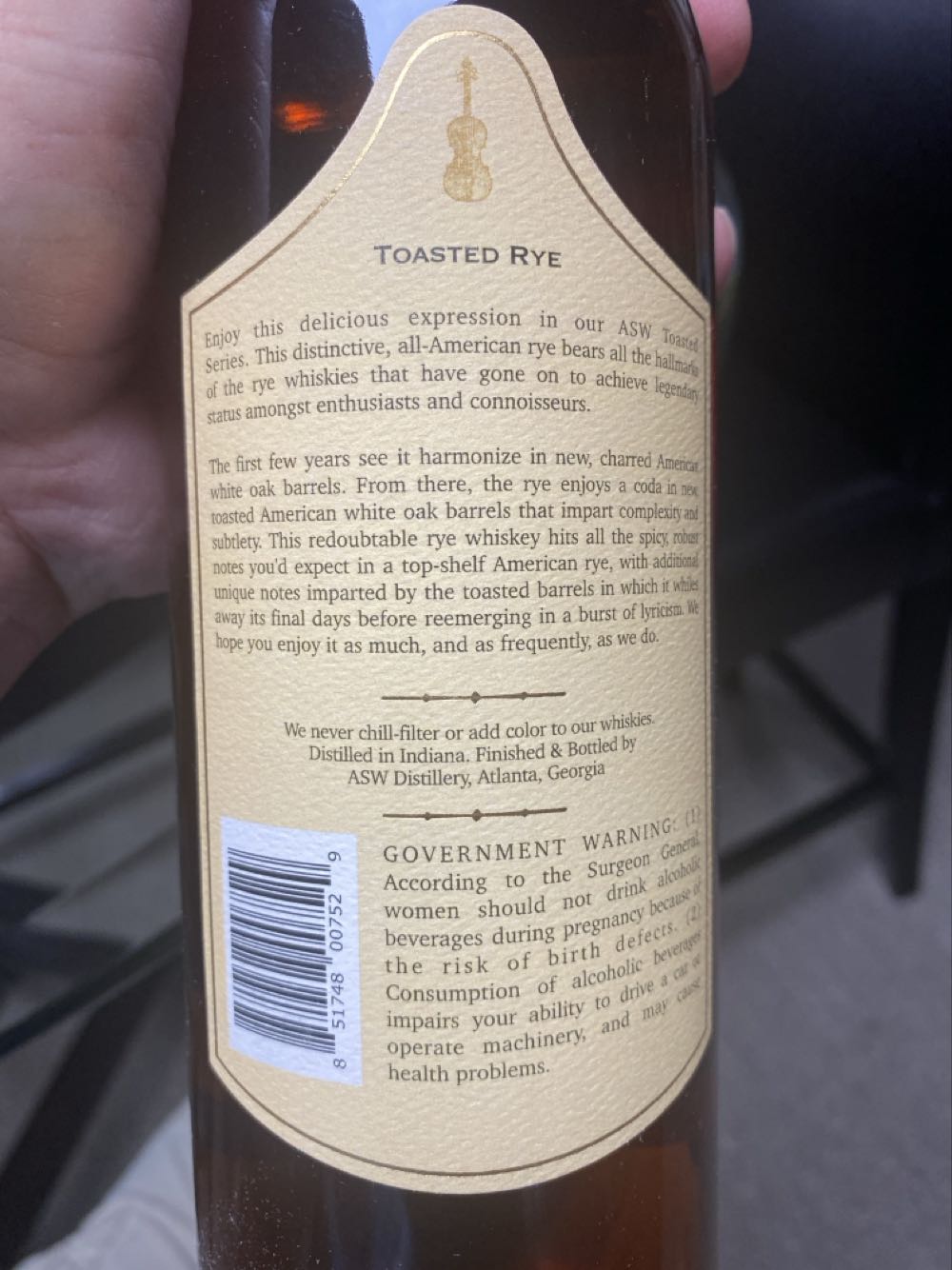 Fiddler Toasted Rye Whiskey - ASW Distillery alcohol collectible [Barcode 851748007529] - Main Image 3