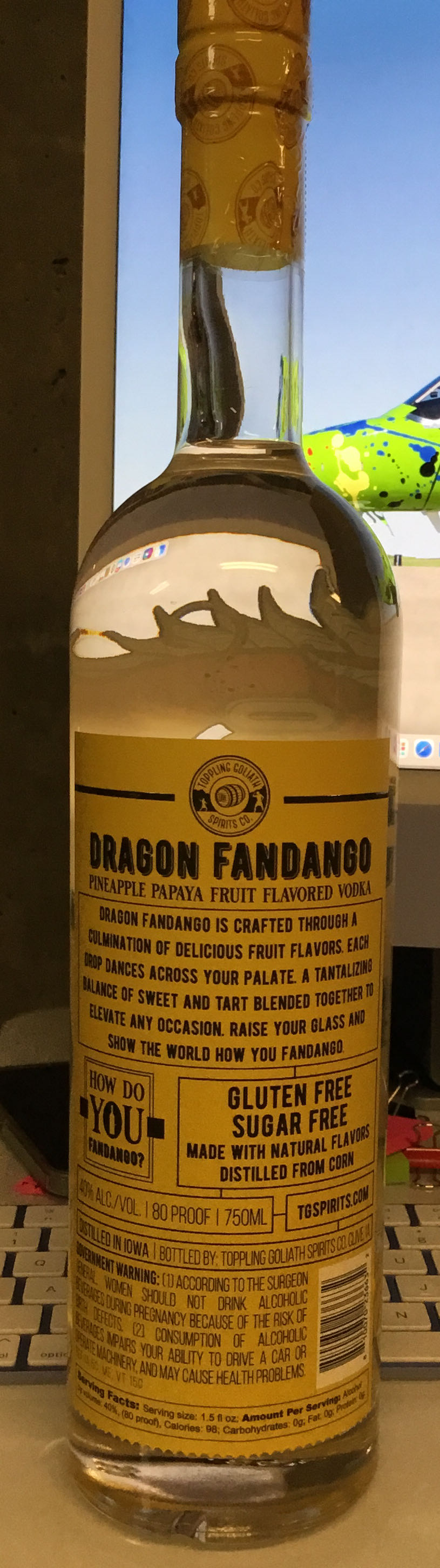 Dragon Fandango Pineapple Papaya Flavored Vodka - Toppling Goliath Spirits Co. (750 mL) alcohol collectible [Barcode 810070236632] - Main Image 2