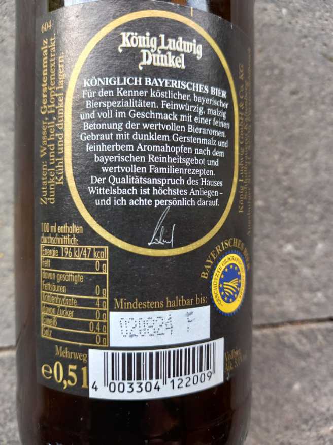 König Ludwig Dunkel  - König Ludwig International GmbH & Co.KG (0.5 L) alcohol collectible [Barcode 4003304122009] - Main Image 3