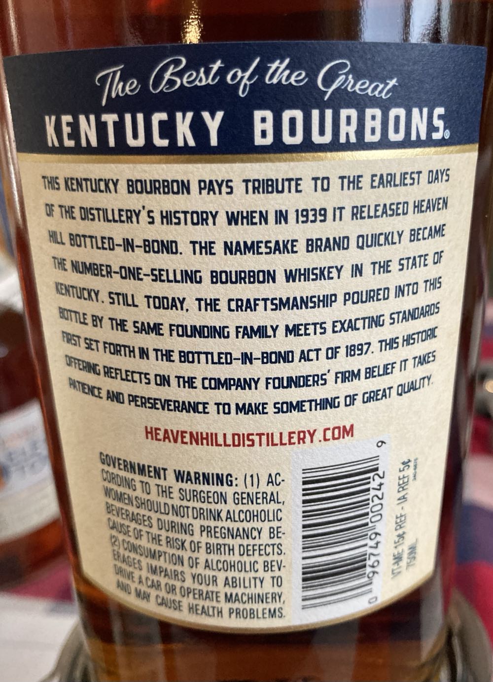 Heaven Hill Kentucky Straight Bourbon Whiskey Bottled-In-Bond - Heaven Hill Distilleries, Inc. (750 mL) alcohol collectible - Main Image 2