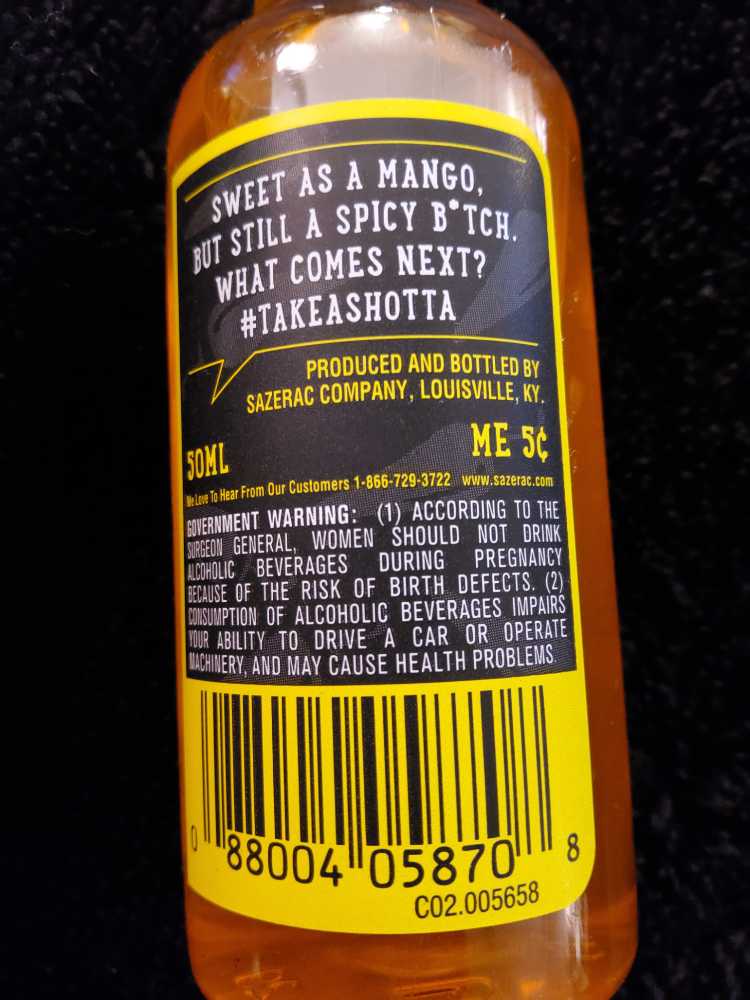 Mango Shotta Tequila  - Sazerac Co, Frankfort, KY (50 mL) alcohol collectible [Barcode 088004058708] - Main Image 2