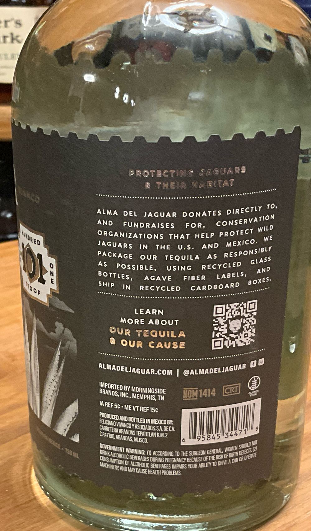 Alma Del Jaguar Tequila Blanco ’nocturna’ 101 Proof - Feliciano Vivanco y Asociados (750 mL) alcohol collectible [Barcode 695845344718] - Main Image 3