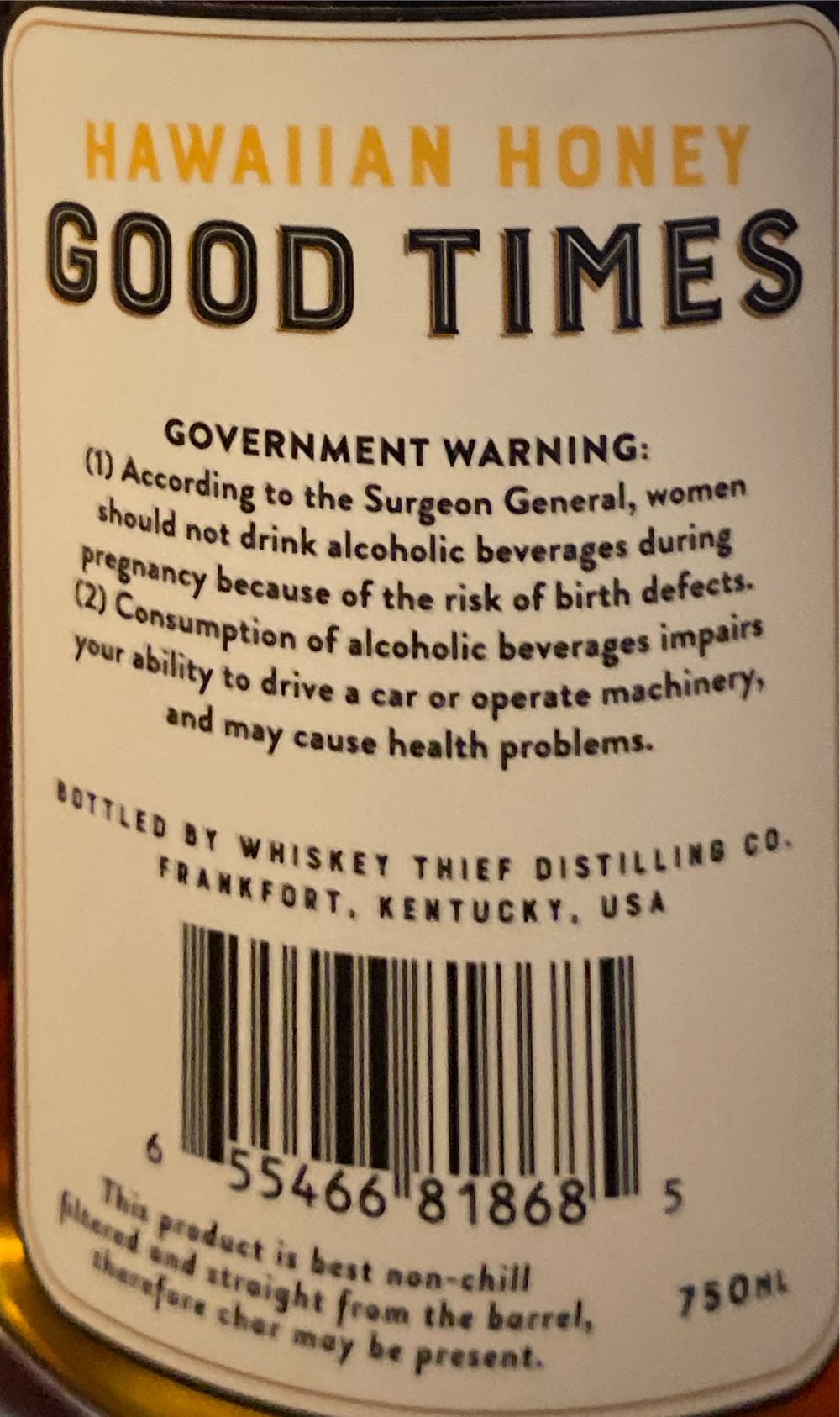 Good Times - Whiskey Thief Distilling Co. (750 mL) alcohol collectible [Barcode 655466818685] - Main Image 3