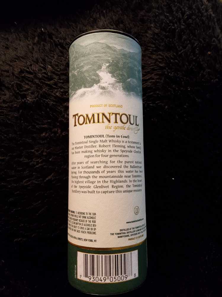 TOMINTOUL SINGLE PEATED MALT SCOTCH WHISKEY  - Tomintoul Distillery (50 mL) alcohol collectible [Barcode 793049050098] - Main Image 2