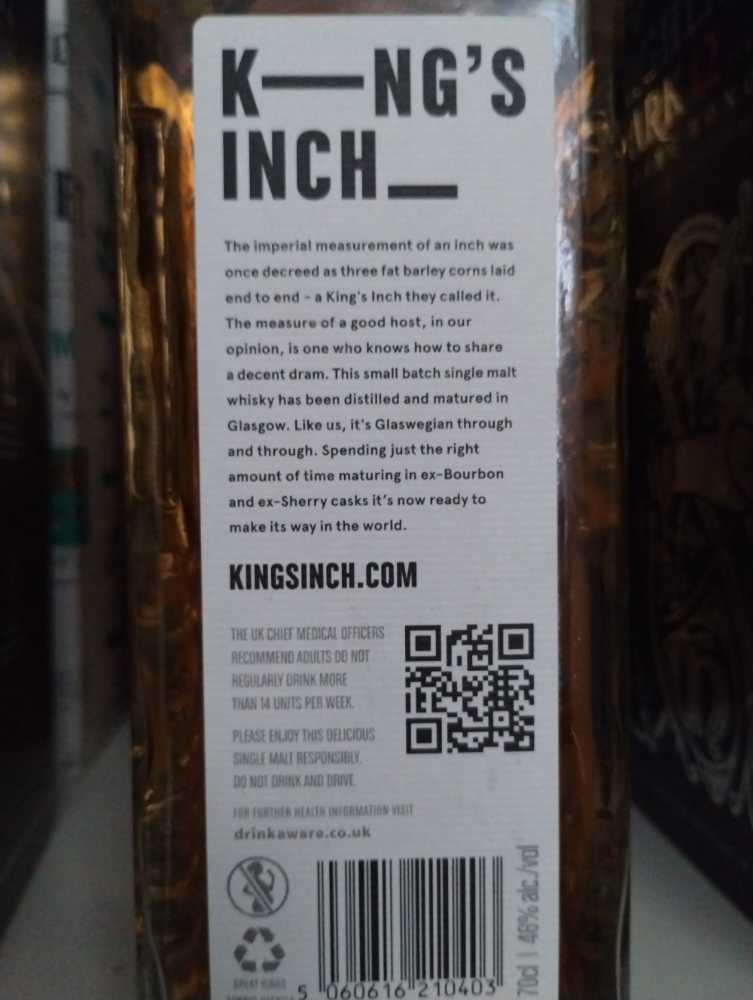 King’s Inch Glasgow Single Malt Scotch Whisky Price List 1 - The Glasgow Distillery Co (700 mL) alcohol collectible [Barcode 5060616210403] - Main Image 2