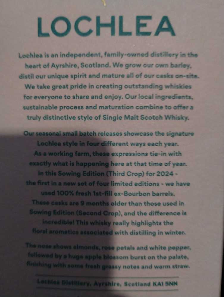 Lochlea Sowing Edition Third Crop - Lochlea Distillery (700 mL) alcohol collectible [Barcode 5065008253358] - Main Image 3