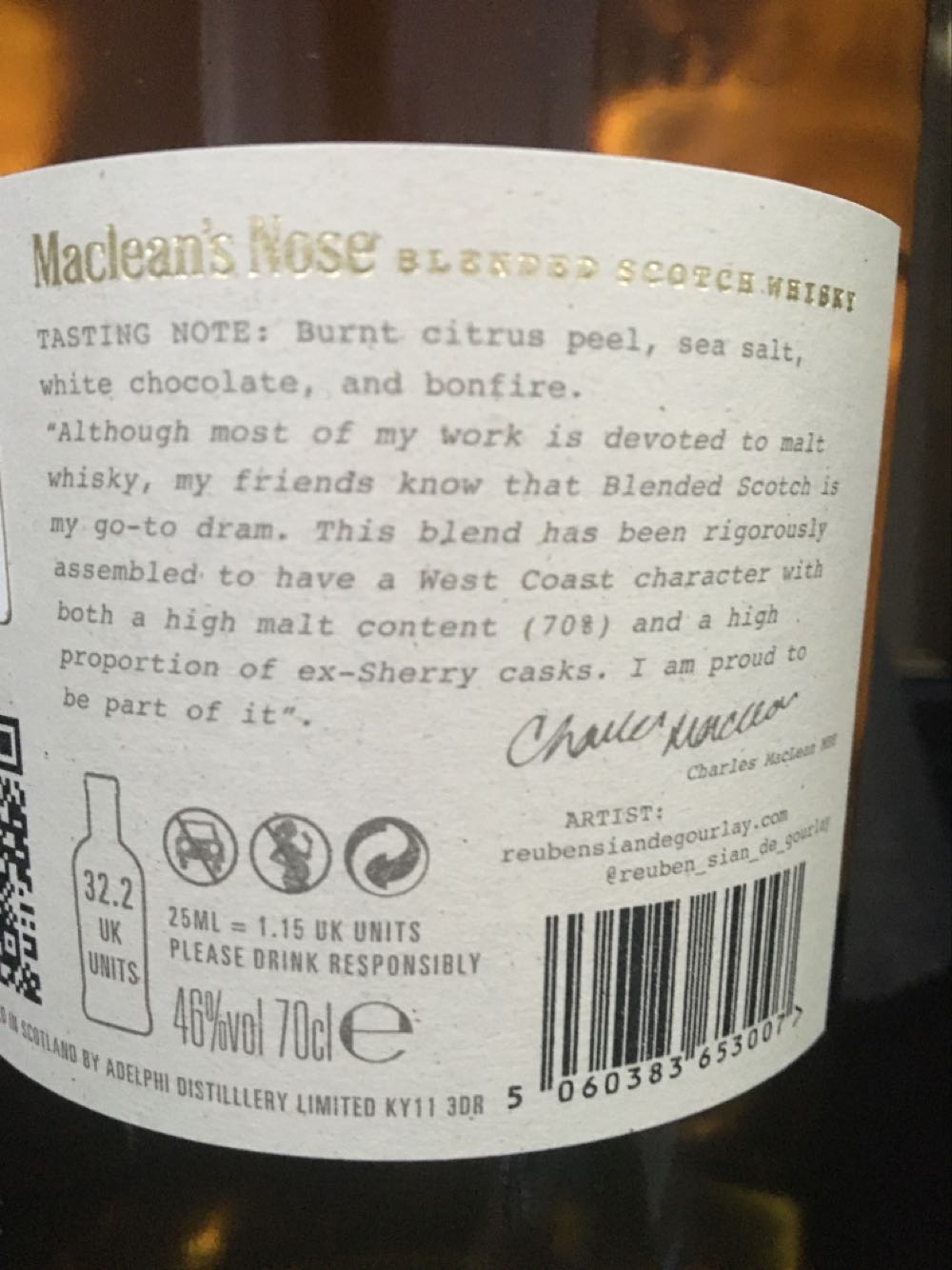 Maclean’s Nose - Adelphi (700 mL) alcohol collectible [Barcode 5060383653007] - Main Image 3