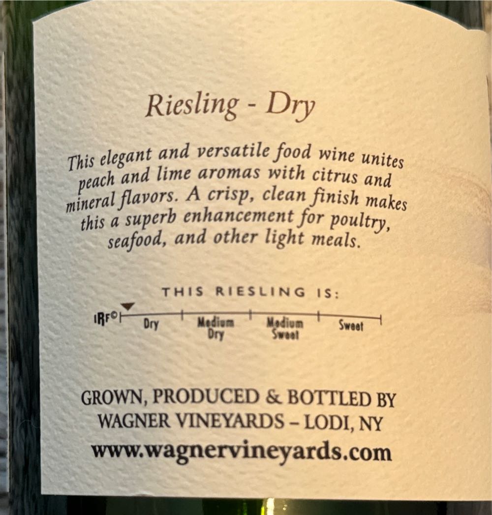 Riesling Dry - Wagner Vineyards (750 mL) alcohol collectible [Barcode 096363885002] - Main Image 3