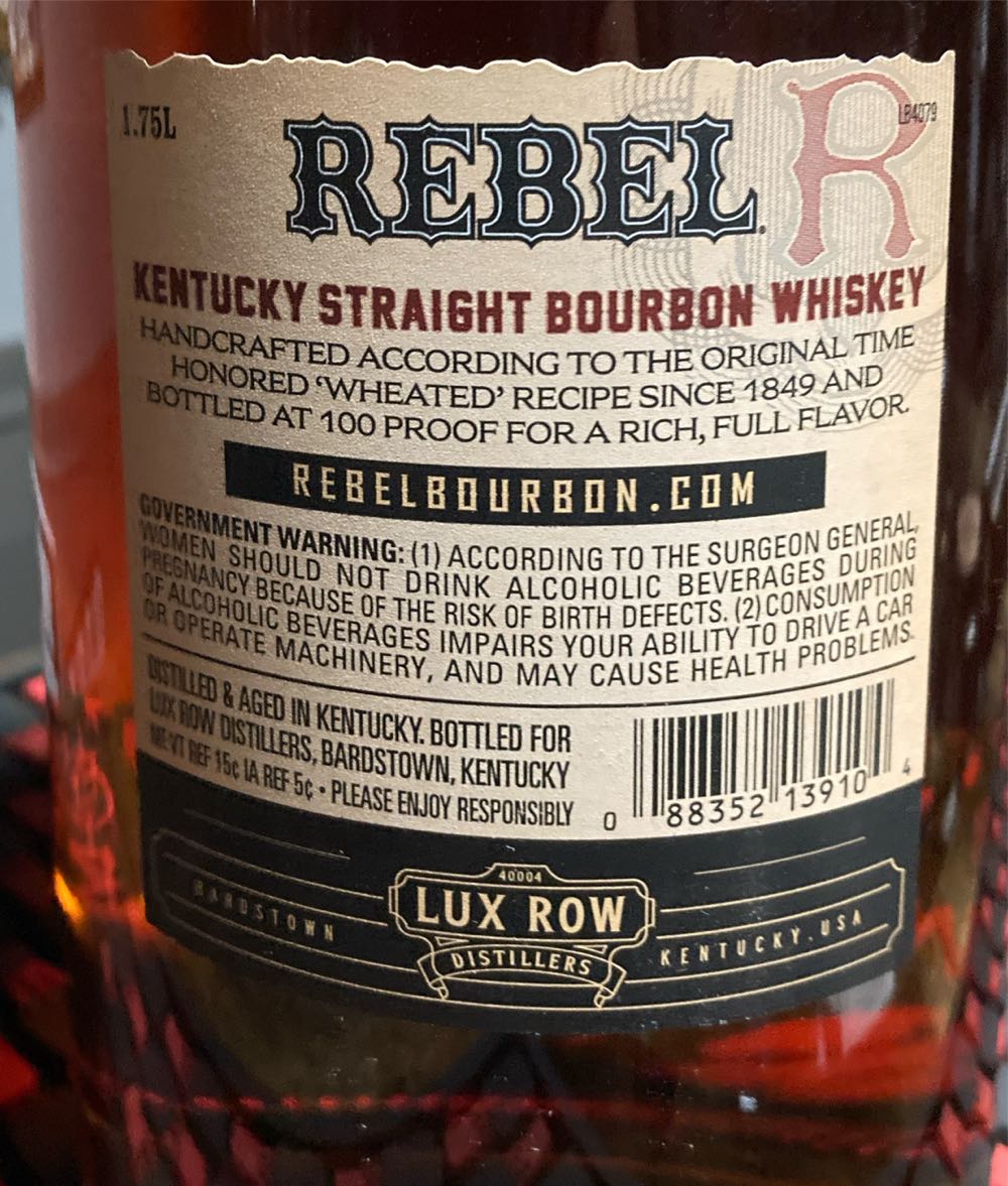 Rebel 100 - Lux Row Distillers (1.75 L) alcohol collectible [Barcode 088352139104] - Main Image 2