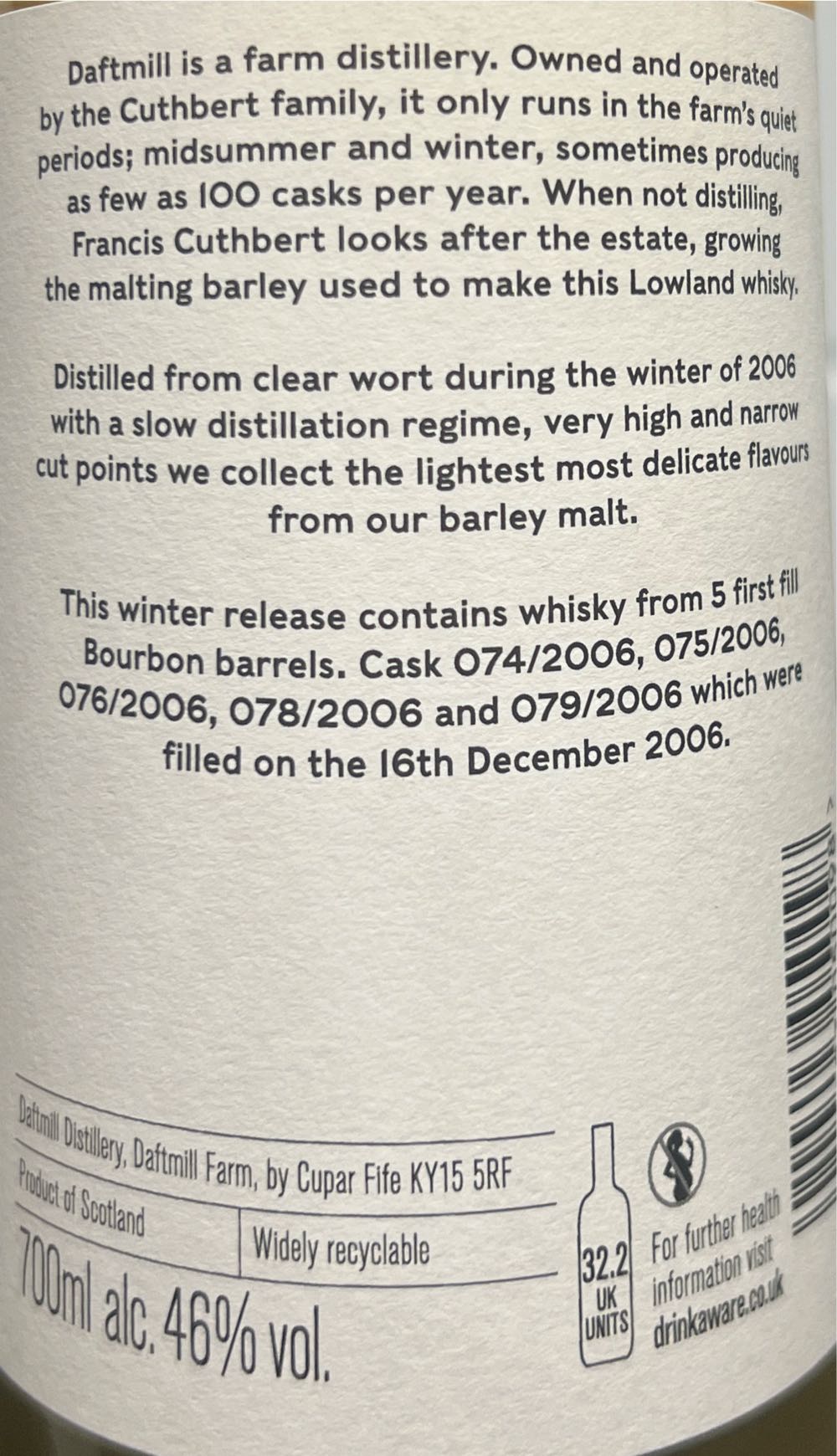 Daftmill Winter Batch Release 2006 - Daftmill Distillery (700 mL) alcohol collectible - Main Image 3