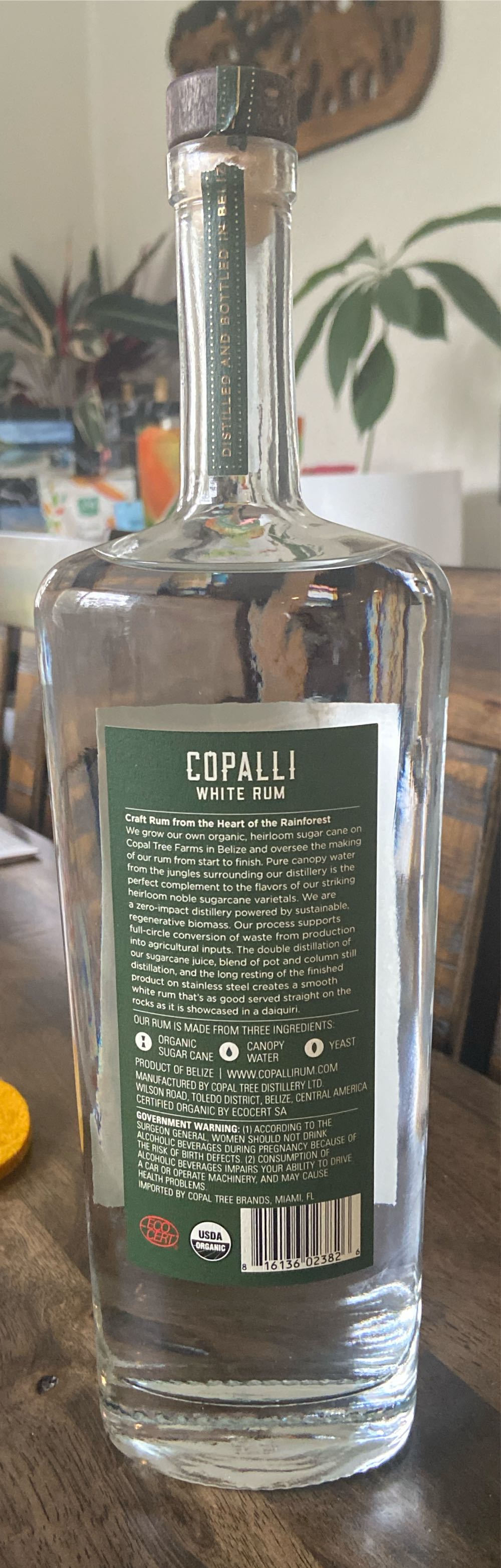 Copalli White Rum 750ml Organic Belize Single Estate - Copal Tree Distilery alcohol collectible [Barcode 816136023826] - Main Image 2