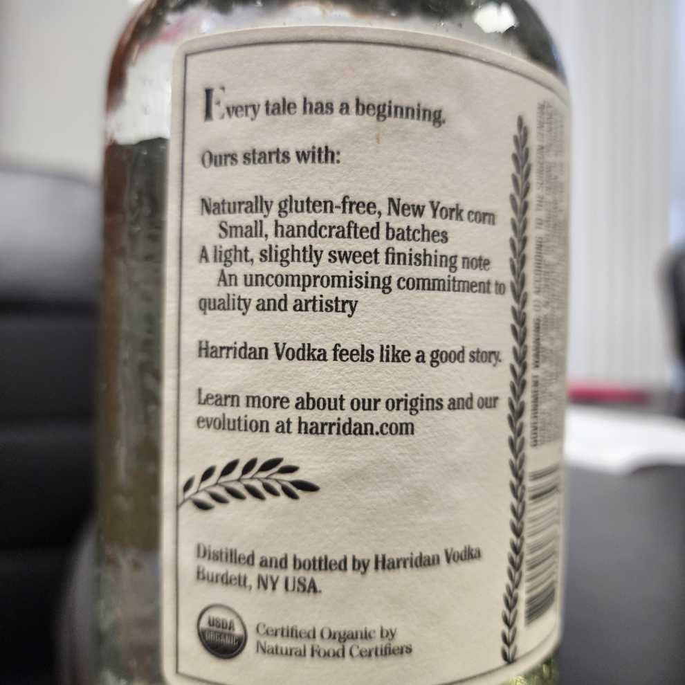 Harridan  Handcrafted - Harridan Vodka Burdett (750 mL) alcohol collectible [Barcode 860005386703] - Main Image 2