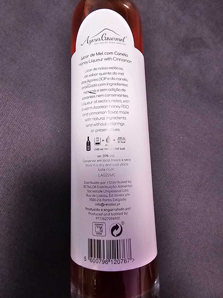 Honey Liqueur with Cinnamon - Azores Gourmet (200 mL) alcohol collectible [Barcode 079870000014] - Main Image 2