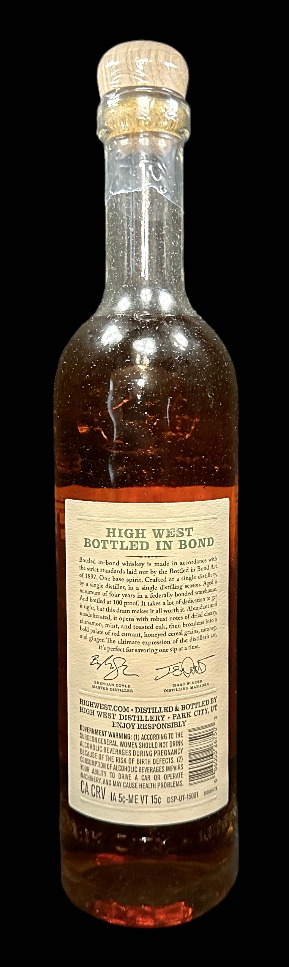 High West Whiskey - Bottled In Bond Rye - High West Distillery alcohol collectible [Barcode 086003267503] - Main Image 2