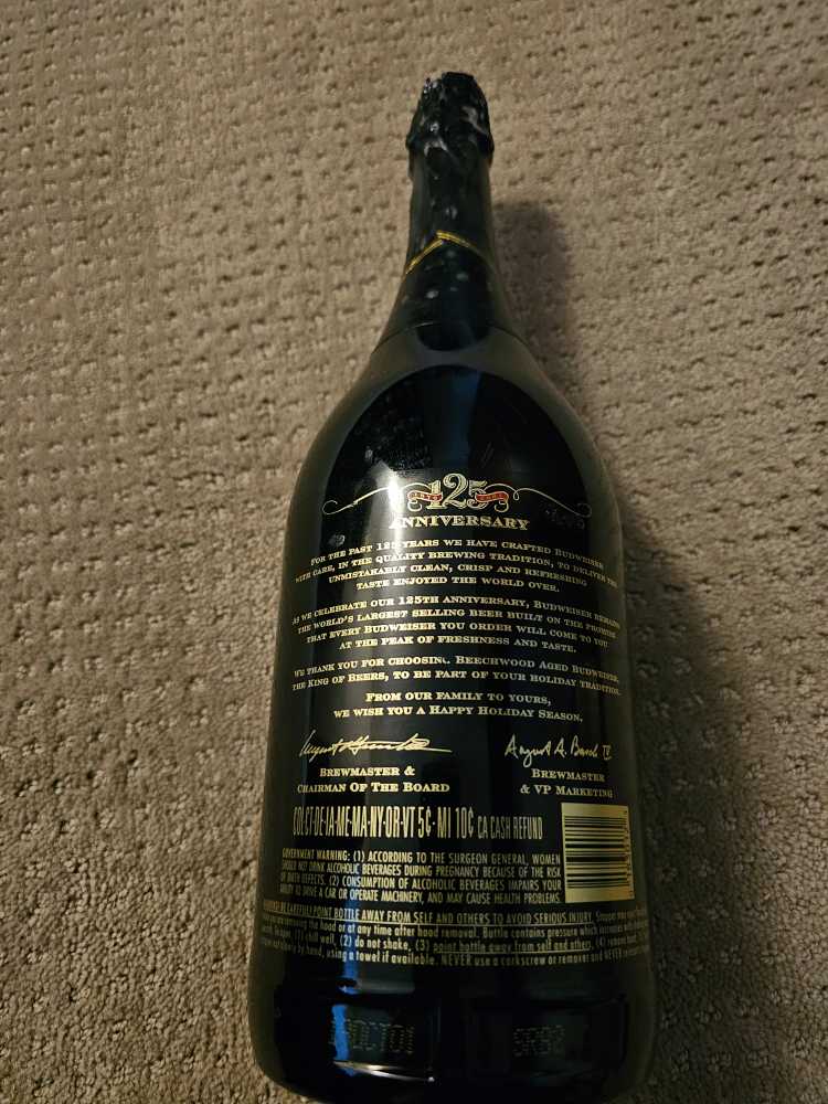 Budweiser 125 Anniversary Bottle  - Anheiser Busch (1.3 L) alcohol collectible - Main Image 2