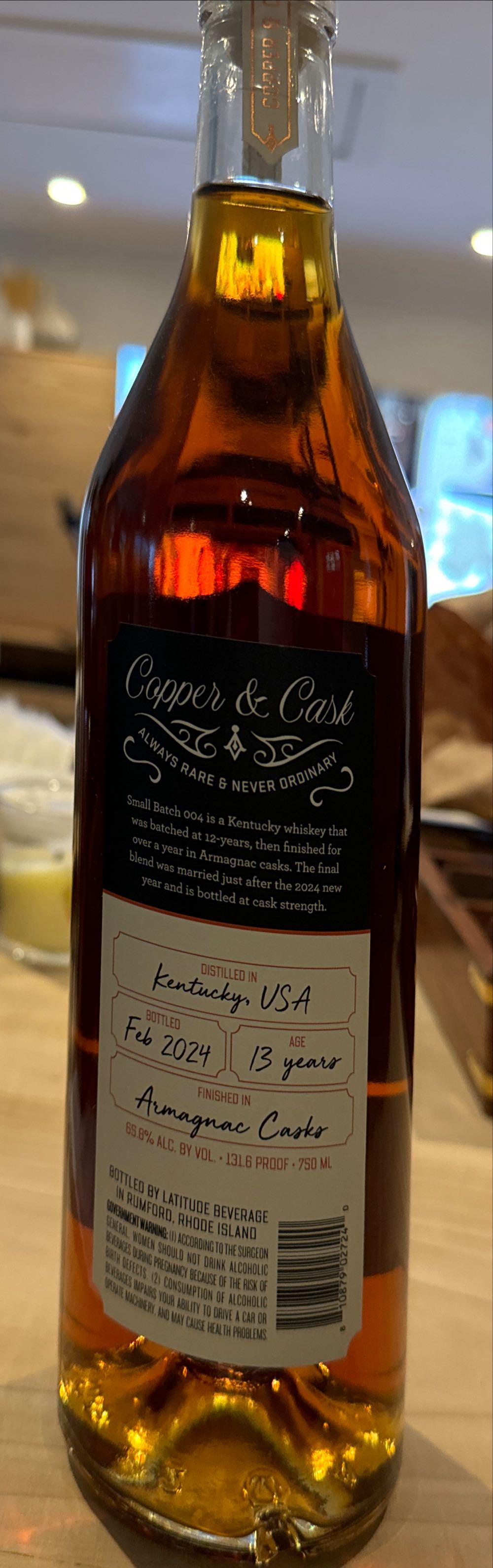 Copper & Cask Samll Batch 004 750ml - Bottled By Latitude Beverage (750 mL) alcohol collectible [Barcode 810879027240] - Main Image 2