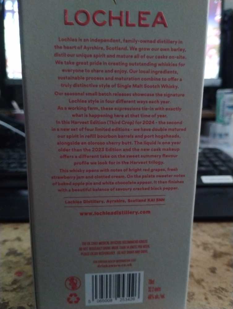 Lochlea Harvest Edition Third Crop - Lochlea Distillery (700 mL) alcohol collectible [Barcode 5065008253426] - Main Image 4