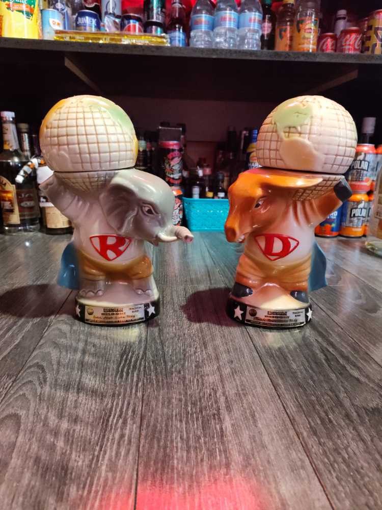 Vintage - Beam’s Whiskey Republican And Democrat Holding The World Full Bottles   alcohol collectible - Main Image 1