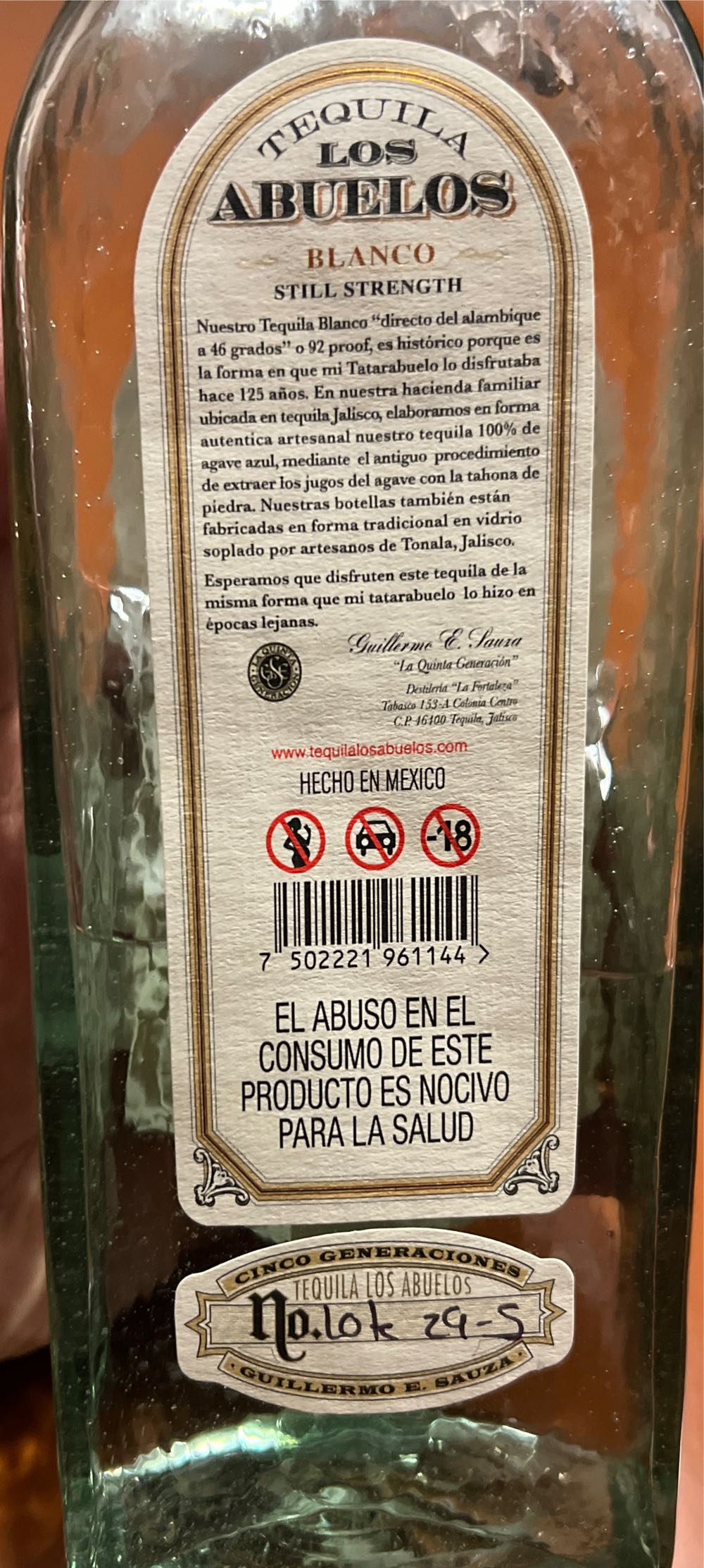 Los Abuelos Blanco Still Strength - Tequila Los Abuelos, S.A. de C.V. (750 mL) alcohol collectible [Barcode 7502221961144] - Main Image 2