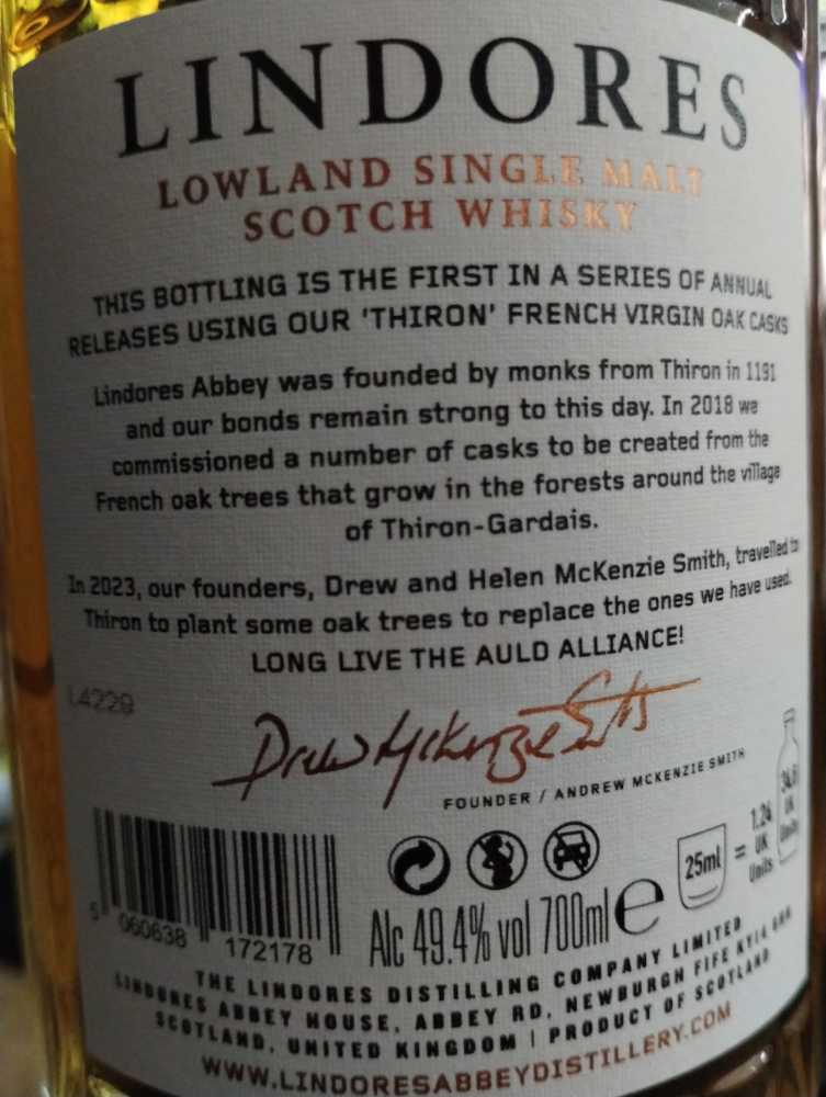 Lindores Thiron Inaugural Release Abbey - Lindores Abbey Distillery (700 mL) alcohol collectible [Barcode 5060638172178] - Main Image 2