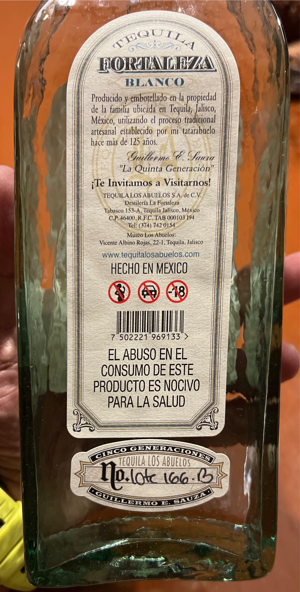 Fortaleza Blanco - Tequila Los Abuelos, S.A. de C.V. (750 mL) alcohol collectible [Barcode 7502221969133] - Main Image 2
