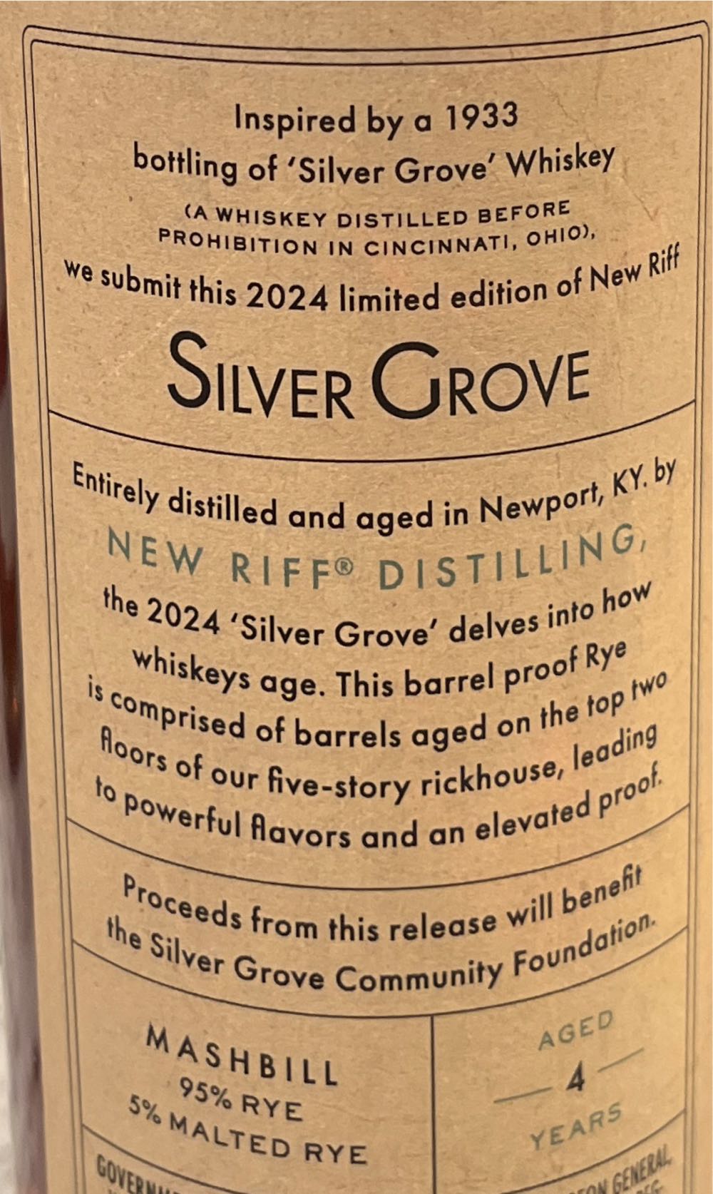 New Riff - 2024 Silver Grove Rye - New Riff Distilling (750 mL) alcohol collectible [Barcode 856302005621] - Main Image 2