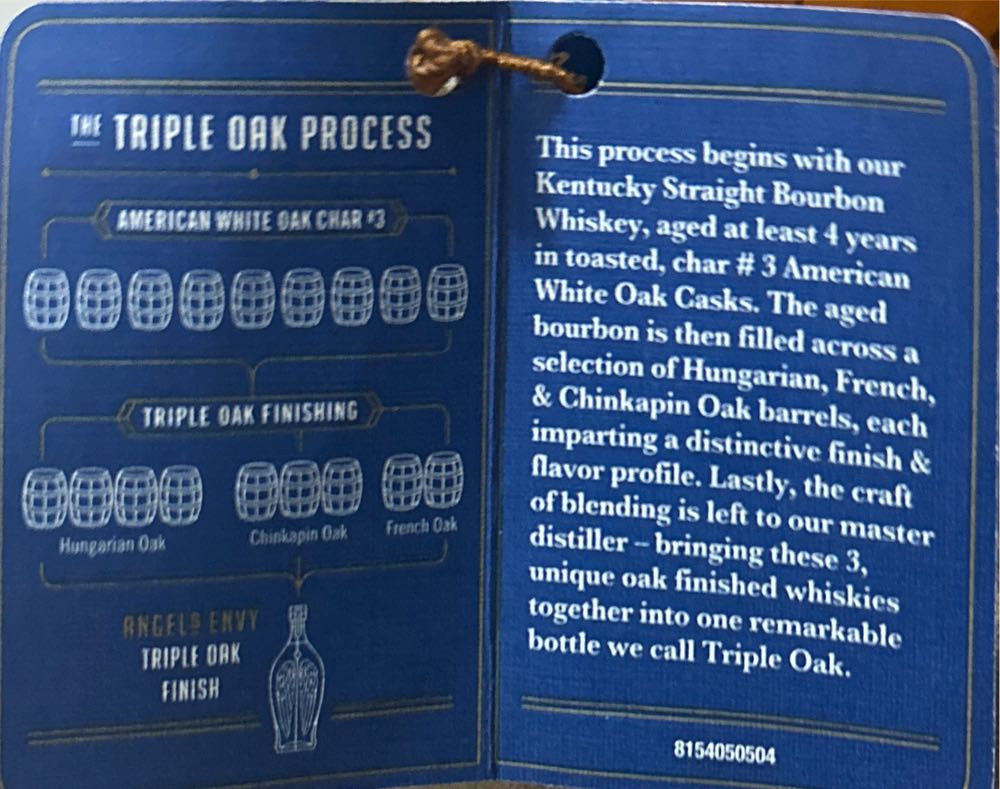 Angel’s Envy Triple Oak Finish Kentucky Straight Bourbon 750ml Angels Whiskey - Angel’s Envy Distillery (750 mL) alcohol collectible [Barcode 080480989576] - Main Image 3