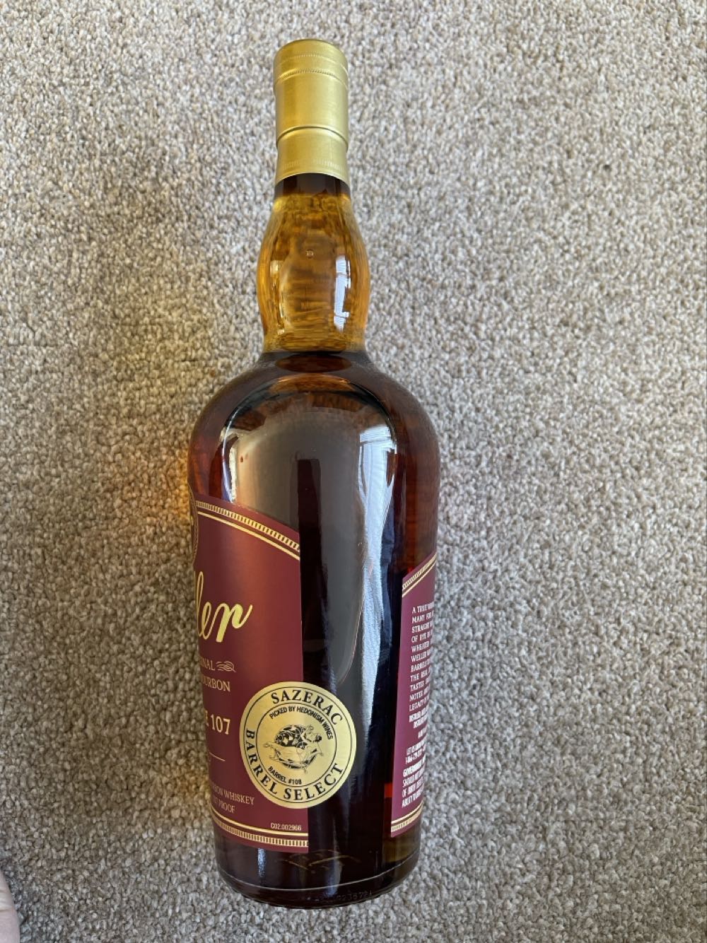 Weller Antique 107 (Binny’s Pick) - Buffalo Trace Distillery (750 mL) alcohol collectible [Barcode 088004063658] - Main Image 2