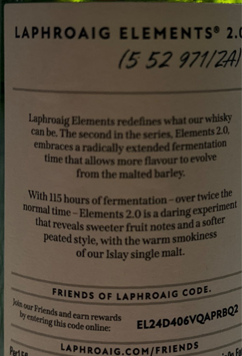 Laphroaig Elements 2.0 Islay Single Malt Scotch Whisky - Laphroaig Distillery (700 mL) alcohol collectible [Barcode 5010019000897] - Main Image 2