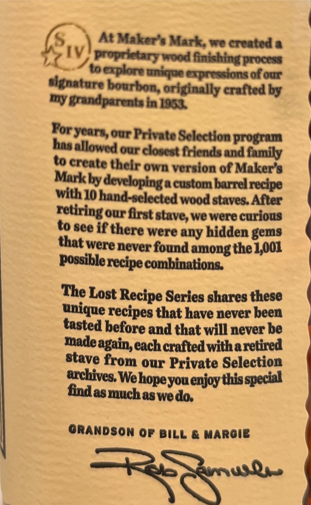 Maker’s Mark - The Lost Recipe Series 02 - Maker’s Mark Distillery, Inc. (700 mL) alcohol collectible [Barcode 085246502730] - Main Image 4