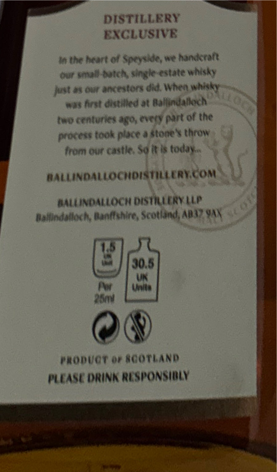 Ballindalloch 9 Years - Ballindalloch Distillery (500 mL) alcohol collectible - Main Image 2