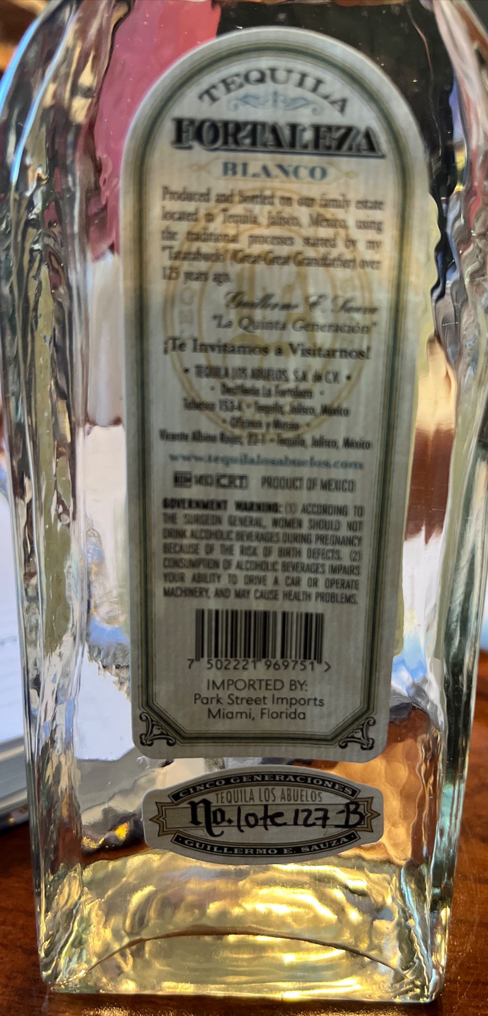 Fortaleza Blanco - Nom 1493 (375 mL) alcohol collectible [Barcode 7502221969751] - Main Image 2