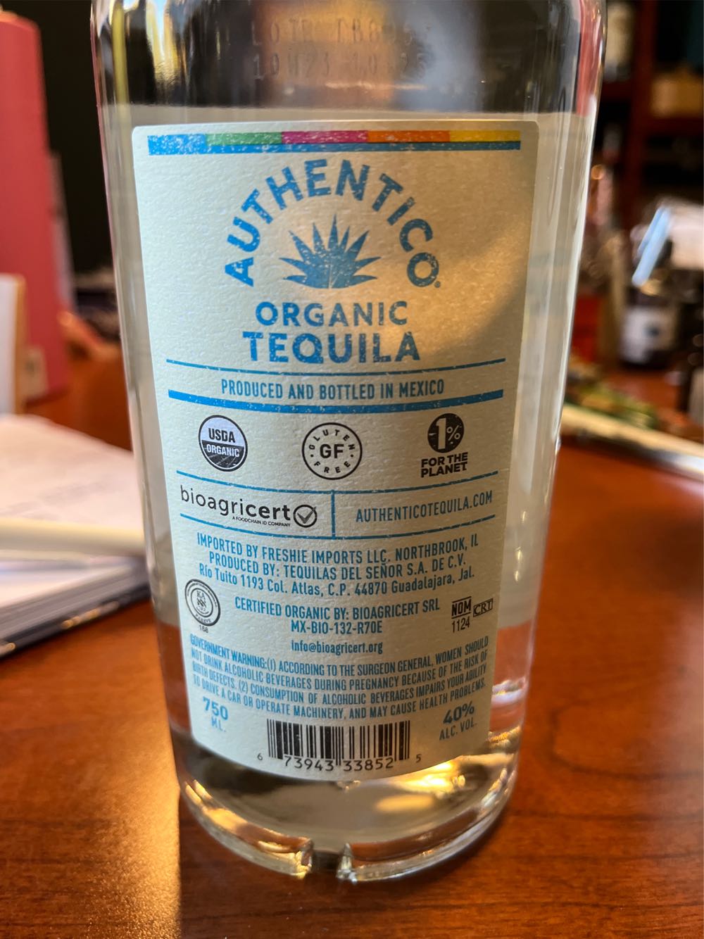 Authentico Organic Blanco Tequila 750ml - NOM 1124 (750 mL) alcohol collectible [Barcode 673943338525] - Main Image 3