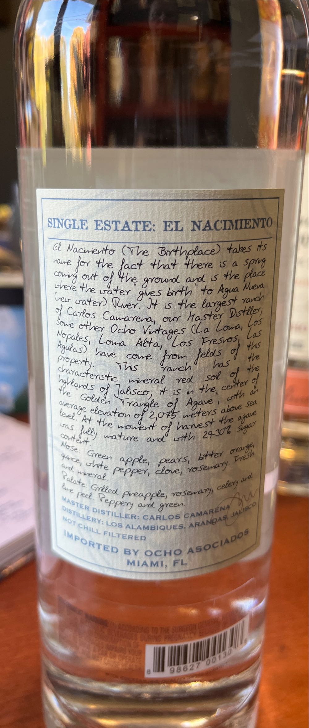 Ocho Plata El Nacimiento - CIA Tequilera Los Alambiques, S.A de C.v. (750 mL) alcohol collectible [Barcode 898627001308] - Main Image 2
