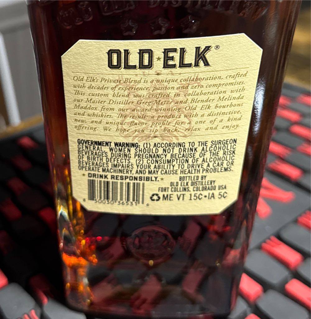 Old Elk Private Blend L&K Center Cut - Old Elk Distillery (750 mL) alcohol collectible [Barcode 850030365316] - Main Image 3