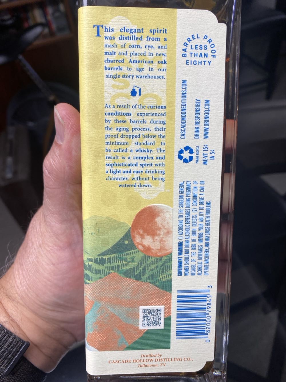 Cascade Moon 15 Years Barrel Proof Year 750ml Old As Whiskey Aged Edition Mellow 3 Spirit Moonlight 15yr - Cascade Hollow Distilling Co. alcohol collectible [Barcode 082000798453] - Main Image 2