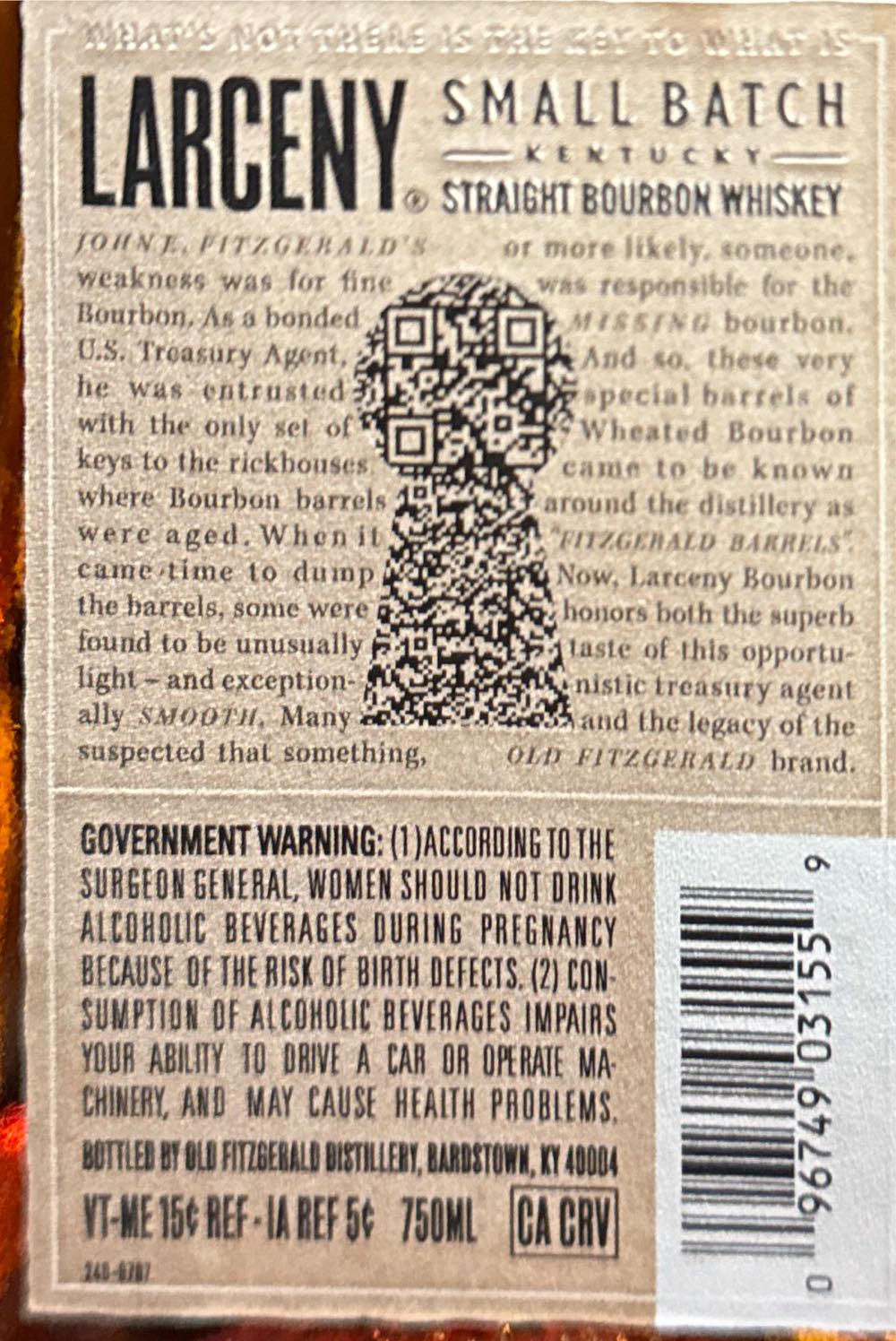 Larceny with Clayton& Crime Glass - Old Fitzgerald Distillery (750 mL) alcohol collectible [Barcode 096749005079] - Main Image 3