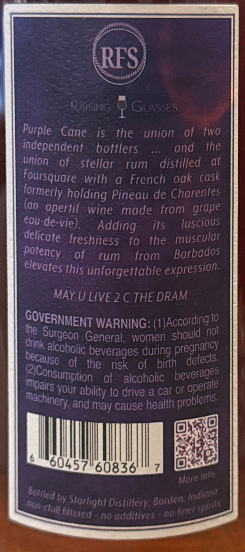 Raising Glasses X Rolling Fork Spirits – Purple Cane 9 ... - Foursquare Rum Distillery (750 mL) alcohol collectible [Barcode 660457608367] - Main Image 3