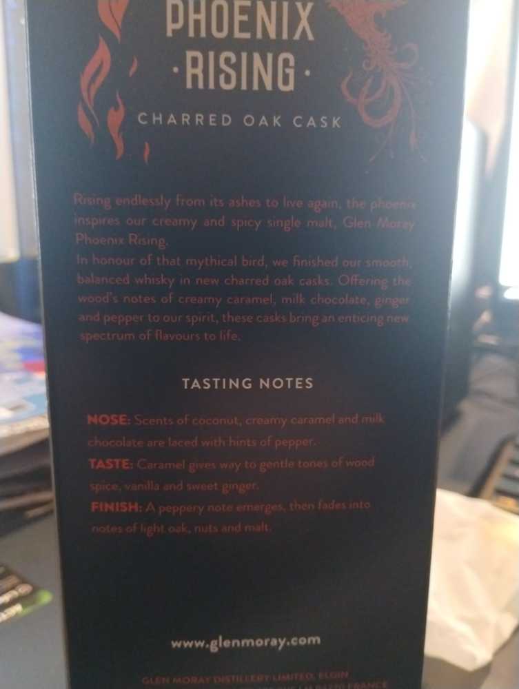 Glen Moray Phoenix Rising Whisky フェニックスライジング グレンマレイ チャード 700ml 40度 - The Glen Moray Distillery (700 mL) alcohol collectible [Barcode 5060116325812] - Main Image 3