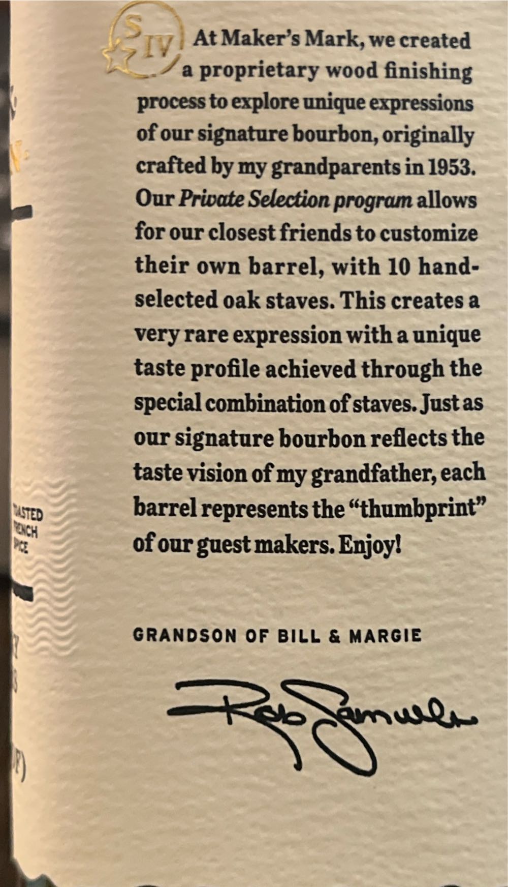 Makers Mark Private Selection - Bonnie Brae Peter’s Pick - The Makers Mark Distillery, Inc. (750 mL) alcohol collectible [Barcode 085246500460] - Main Image 4