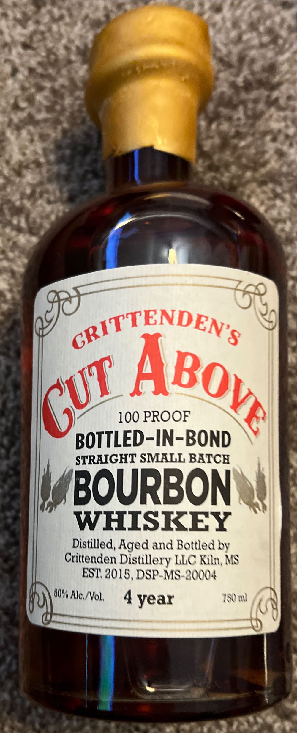 Crittenden’s Cut Above Bourbon - Crittenden Distillery LLC Kiln, MS (750 mL) alcohol collectible [Barcode 854976008054] - Main Image 2