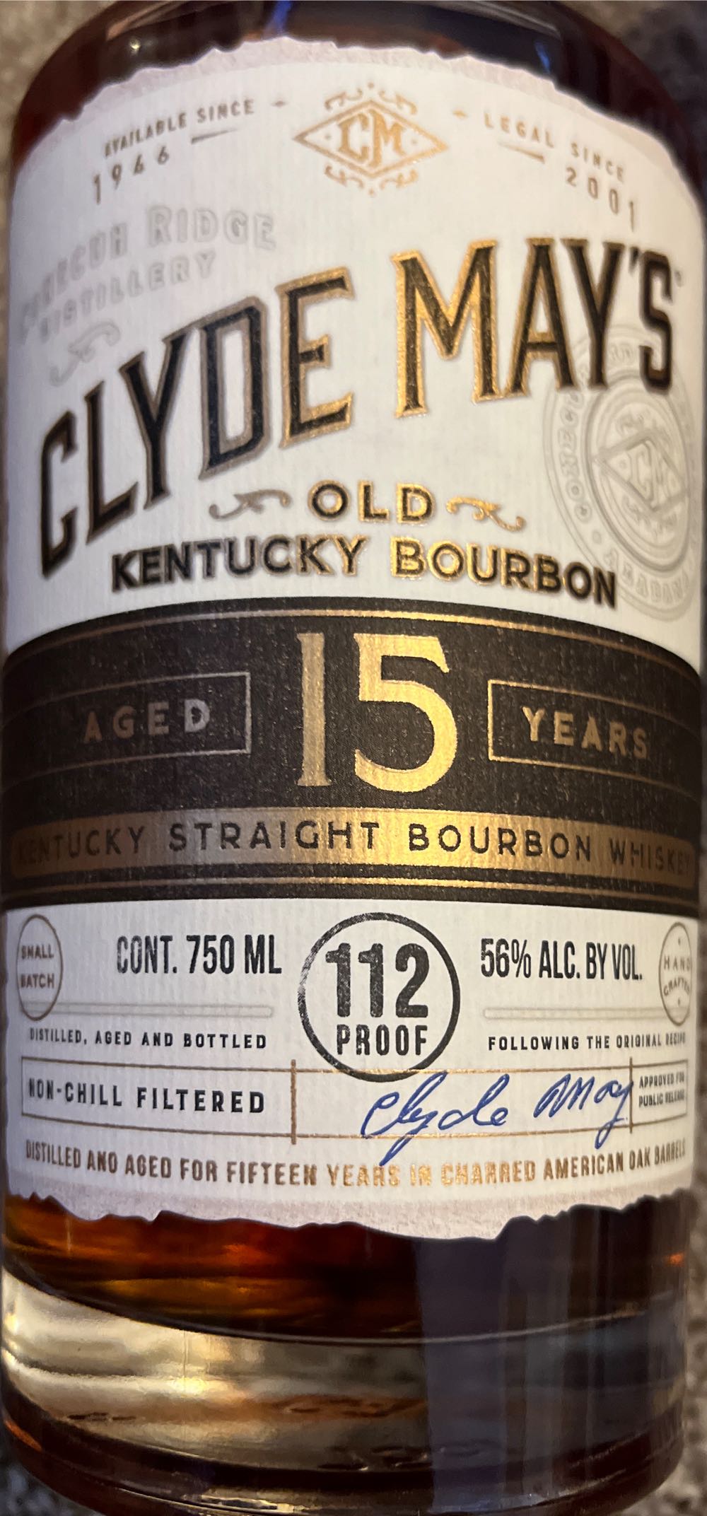 Clyde May’s Small Batch 15 Year Old Bourbon - Conecuh Ridge Distillery alcohol collectible [Barcode 736040004394] - Main Image 2
