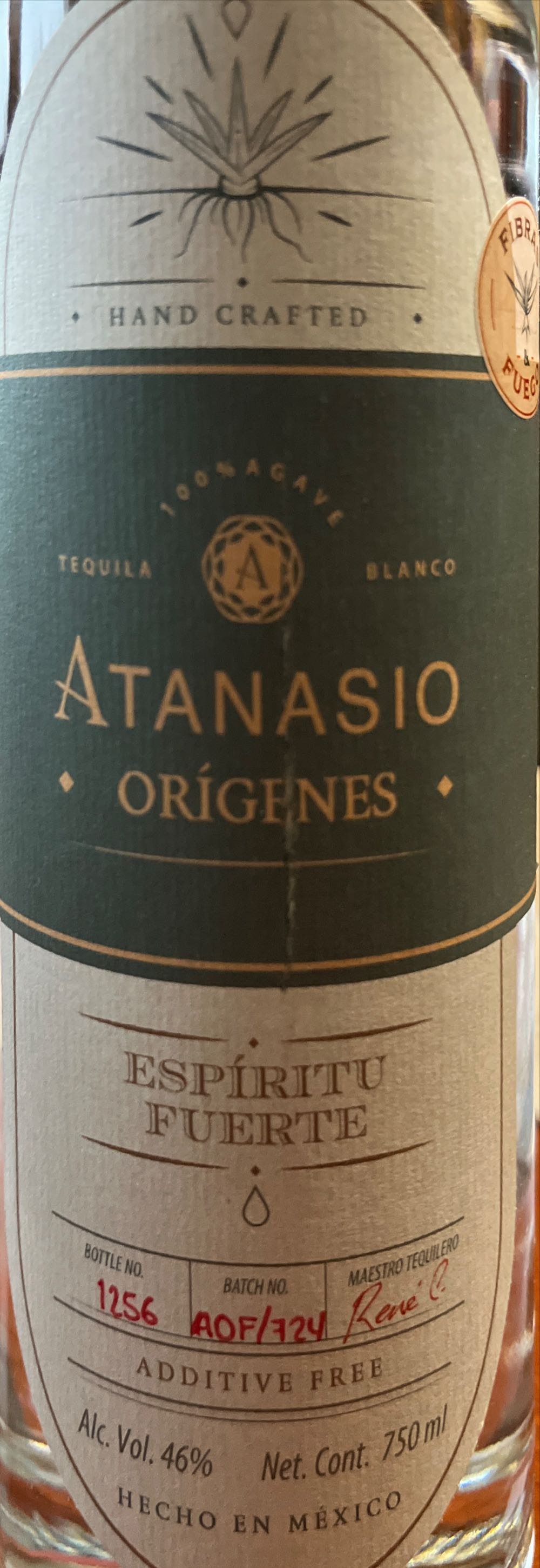 Atanasio Origenes Fibras Y Fuego Blanco Tequila - NOM 1599 (750 mL) alcohol collectible [Barcode 7503035572298] - Main Image 4