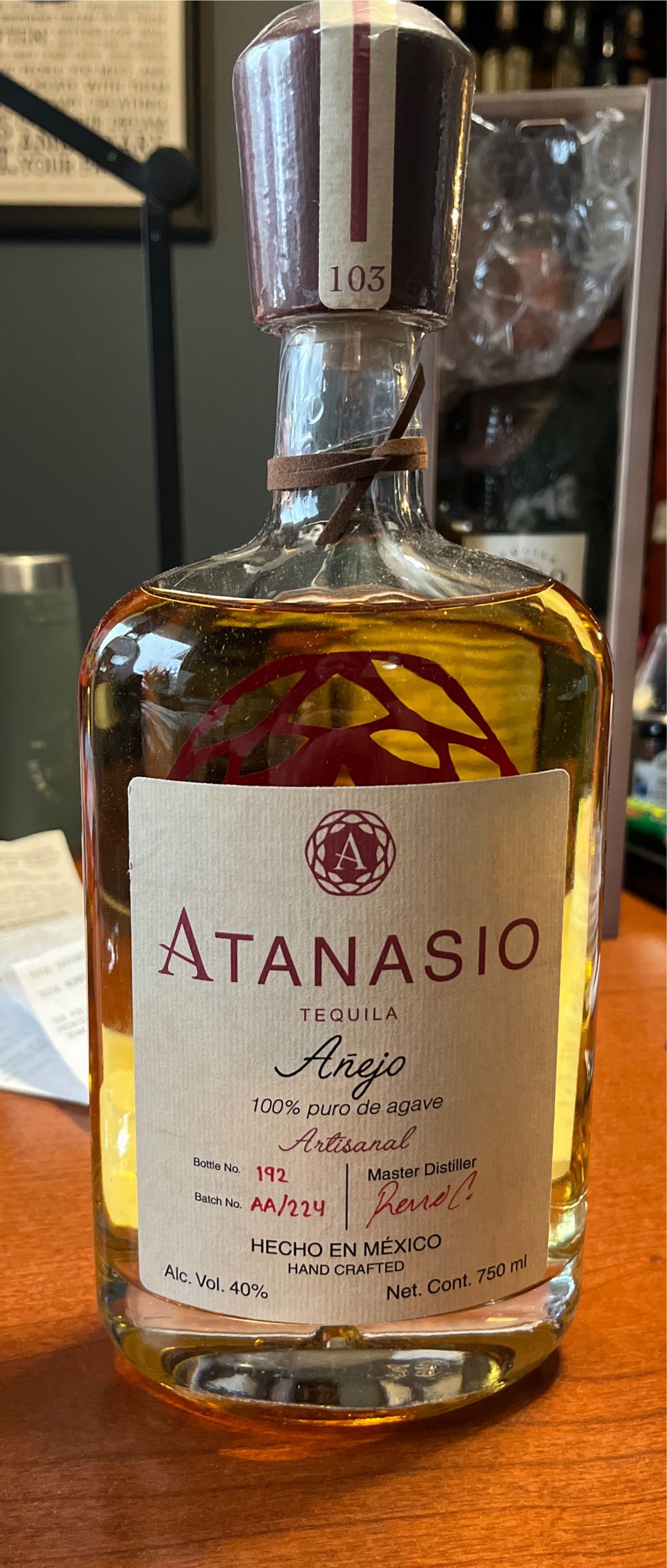Atanasio Tequila Anejo Tequila 750ml & - NOM 1599 (750 mL) alcohol collectible [Barcode 7500463496677] - Main Image 2